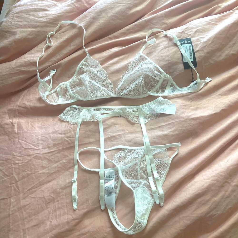 NWT Nasty Girl 3 Piece White Lingerie Set